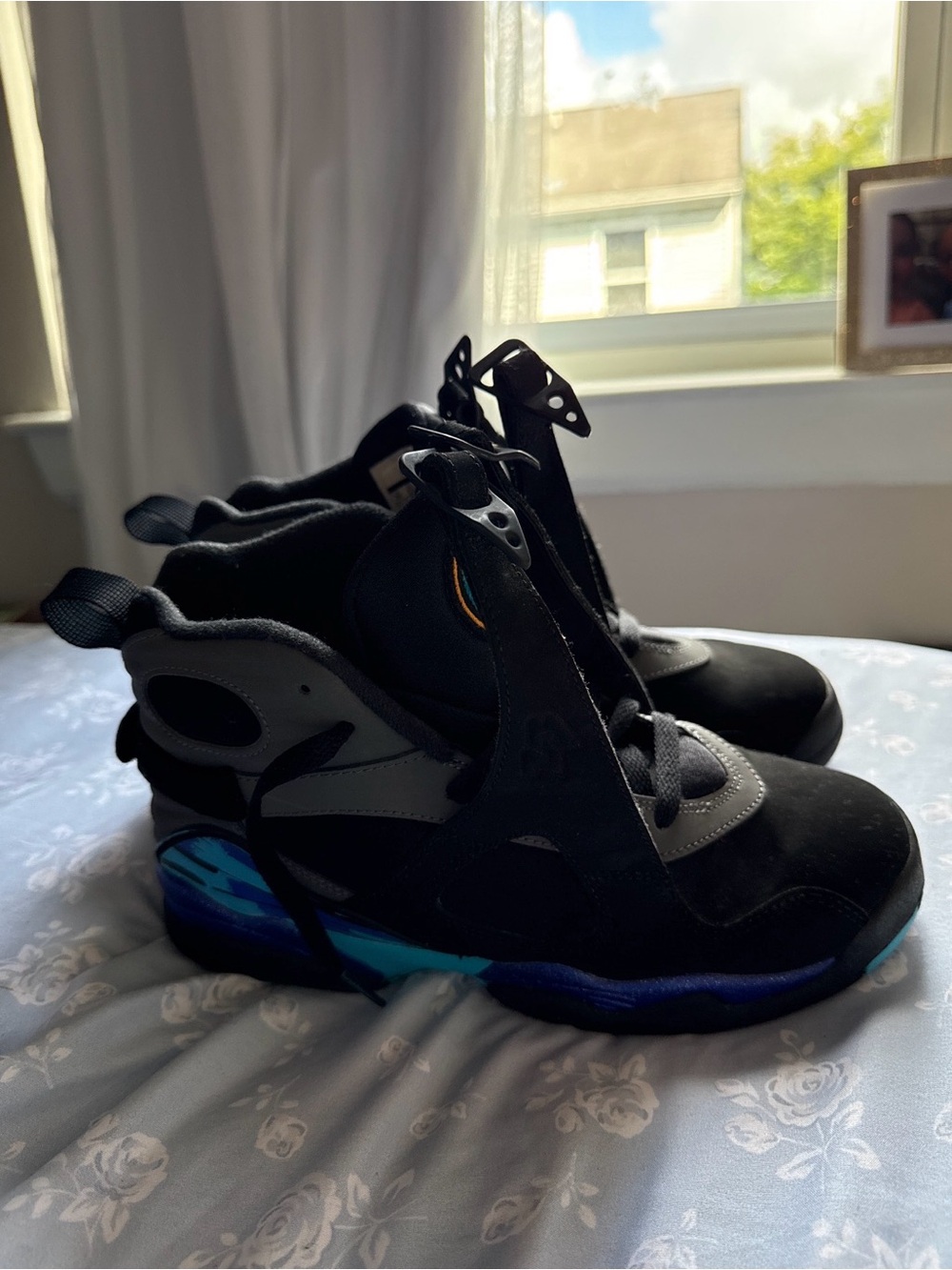 Jordan Kids Black High-Top Sneakers with Blue Accents